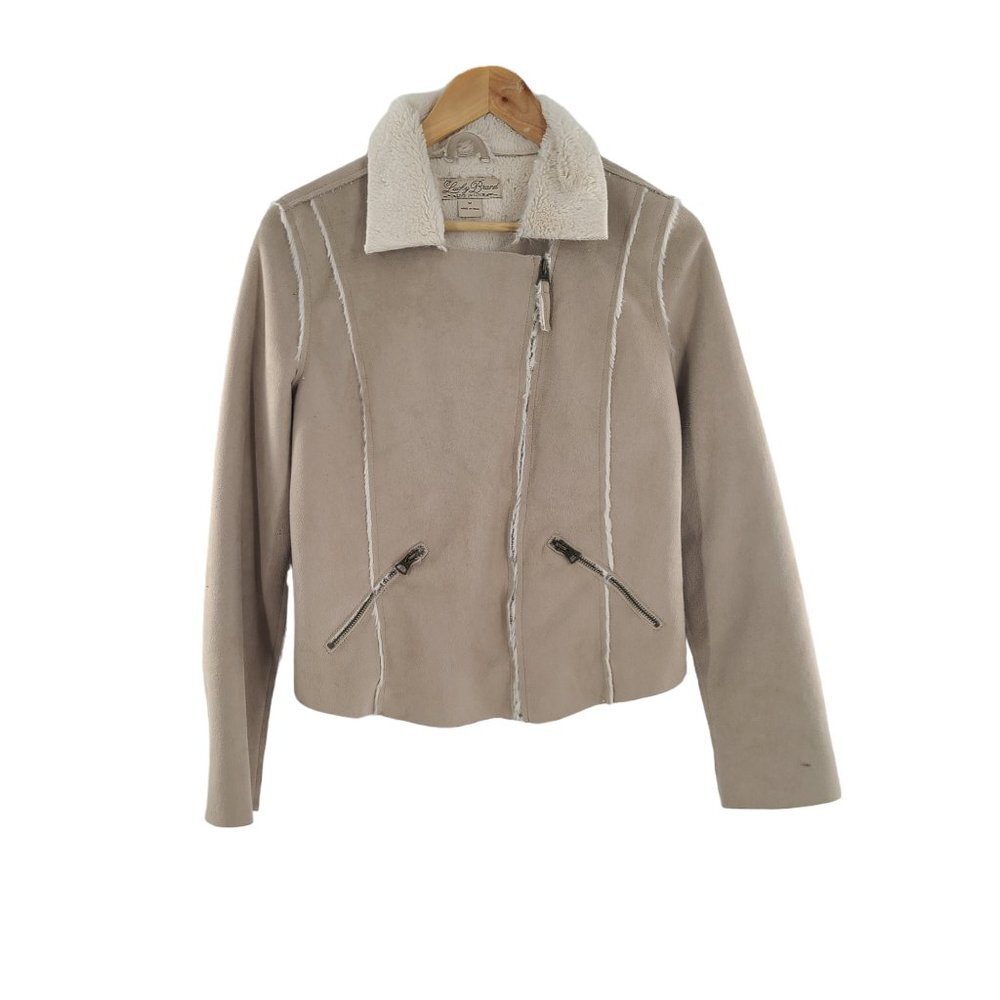 Lucky Brand 90’s Women's Tan-Beige Faux Suede & Fur Jacket medium